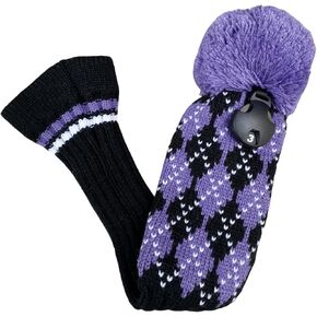 Purple Knit Golf 3 Wood Head Cover, Golf Fairway Wood Head Cover Headcovers - Knitted Golf Head Covers for Golf Clubs - Long Neck Pom Pom Golf Club Covers Exchangeable # 1 3 5 7