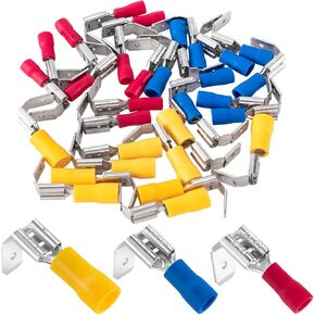 ANCIRS 30pcs Semi-Insulated Piggyback Spade Connectors, Quick Disconnect Piggyback Spade Assortment Kit, Female/Male Cable Crimp Terminals, 22-10 AWG