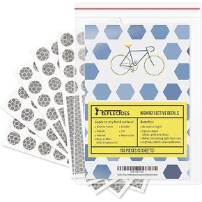 Reflective Stickers for Hard Surfaces 5 Pack - Bicycle Frame, Helmet, Stroller, Scooter, Pedals - 5 Pack - 3.5 x 5.5 inches Per Sheet - 150 BRIGHT Retro Reflective Stickers