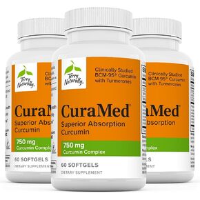 Terry Naturally CuraMed 750 mg Curcumin Complex - 60 Softgels, Pack of 3 - Superior Absorption BCM-95 - Non-GMO, Gluten Free, Halal - 180 Total Servings