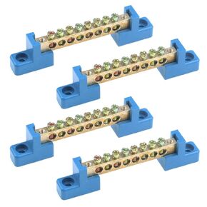 Quluxe Terminal Bus Bar Terminal Block Brass Wire Screw Terminal, 8 Positions Screw Brass Terminal Grounding Strip Bus Bar Block (Pack of 4)