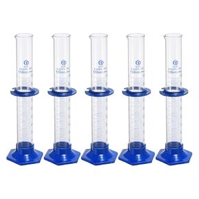 PATIKIL 50ml Graduated Cylinder, 5Pcs 3.3 Borosilicate Glass Measuring Cylinder Plastic Hex Base for Lab Experiment, Clear