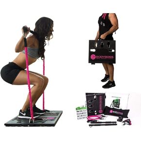 BodyBoss Home Gym 2.0 - Full Portable Gym Home Workout Package, Includes a Set of Resistance Bands (2) - Collapsible Resistance Bar, Handles + More- Full Body Workouts for Home, Travel or Outside