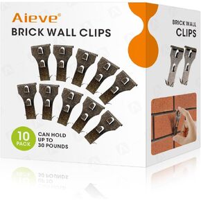 AIEVE Brick Wall Clips, Brick Hooks Brick Hangers for Hanging Outdoors No Drill, Fit 2-1/2 to 2-3/4inch Wall, 10 Pack