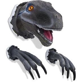 Petpigo Wall-Mounted 3D Dinosaur Wall Head Bust Sculpture Bursting Mounted Head Statue Bust Dinosaur Wall Art Ornaments for Family and Children's Bedroom (Grey)