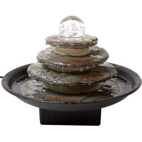 SEINHIJO Indoor Fountain Tabletop Water Fountain Fengshui Cascading Waterfall Table Centerpiece Decor Modern Sculpture Gifts LED Lights Rolling Ball 11inch