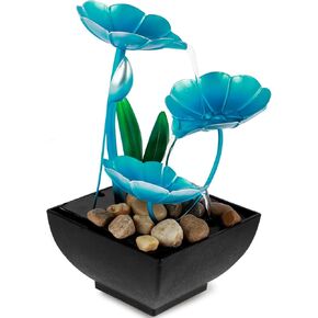 Tabletop Fountain Meditation Water Fountain Creative Flower Mini Waterfall Fountain Decorations Sound Relaxation Lotus Ornament USB Powered for Table Office Bedroom(Blue)