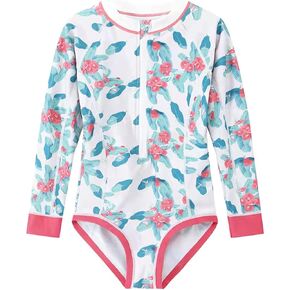 MADCAP Girls Long Sleeve Rash Guard One Piece Swimsuit Bathing Suit Swimwear UPF 50+ Sun Protection Zipper Kids 4-16 years