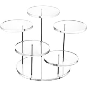 QWORK Round Acrylic Products Display Riser Stands, 5 Tier Displaying Risers Display Stands for Rings Earrings and Mini Figurines, Clear 1 Pack