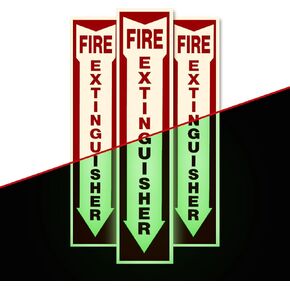 Fire Extinguisher Sign for Home,business or boat with Mount and Sticker glow in the dark 3 Pack 4" X 18" Durable Self Adhesive, Waterproof and UV Protected