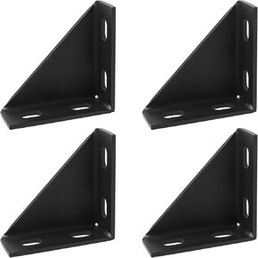 4 Pcs 90 Degree Gusseted Fittings, 4 Slotted Hole Right Angle Connector Bracket for 1-5/8" Channel, Heavy Duty Q235B Steel， with Black Podwer-Coated for Unistrut Connection