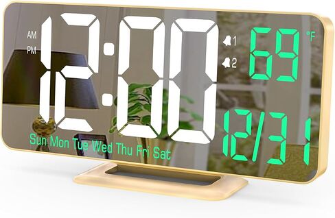 KOSUMOSU Digital Alarm Clock 6.7in Black Clock for Bedroom, Dual Alarm, Date, Seconds,Day of Week,12/24h,Dimming, Temp, Desk Clock, LED Clock for Living Room, Calendar Digital Clock Large Display in Saudi Arabia