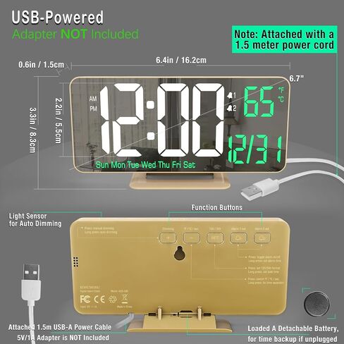 KOSUMOSU Digital Alarm Clock 6.7in Black Clock for Bedroom, Dual Alarm, Date, Seconds,Day of Week,12/24h,Dimming, Temp, Desk Clock, LED Clock for Living Room, Calendar Digital Clock Large Display in Saudi Arabia
