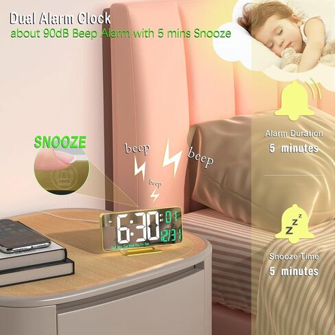 KOSUMOSU Digital Alarm Clock 6.7in Black Clock for Bedroom, Dual Alarm, Date, Seconds,Day of Week,12/24h,Dimming, Temp, Desk Clock, LED Clock for Living Room, Calendar Digital Clock Large Display in Saudi Arabia