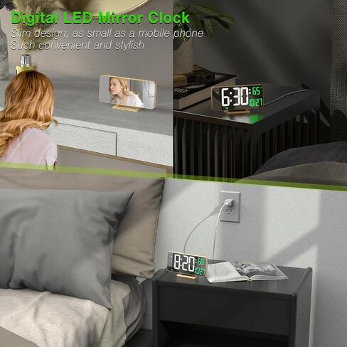 KOSUMOSU Digital Alarm Clock 6.7in Black Clock for Bedroom, Dual Alarm, Date, Seconds,Day of Week,12/24h,Dimming, Temp, Desk Clock, LED Clock for Living Room, Calendar Digital Clock Large Display in Saudi Arabia