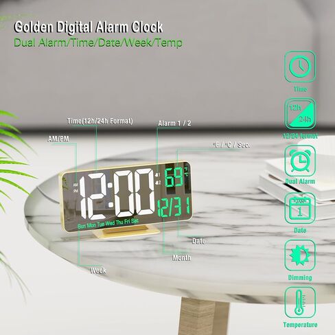 KOSUMOSU Digital Alarm Clock 6.7in Black Clock for Bedroom, Dual Alarm, Date, Seconds,Day of Week,12/24h,Dimming, Temp, Desk Clock, LED Clock for Living Room, Calendar Digital Clock Large Display in Saudi Arabia