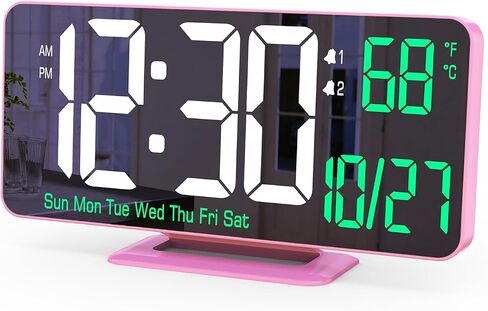 KOSUMOSU Digital Alarm Clock 6.7in Black Clock for Bedroom, Dual Alarm, Date, Seconds,Day of Week,12/24h,Dimming, Temp, Desk Clock, LED Clock for Living Room, Calendar Digital Clock Large Display in Saudi Arabia