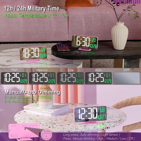KOSUMOSU Digital Alarm Clock 6.7in Black Clock for Bedroom, Dual Alarm, Date, Seconds,Day of Week,12/24h,Dimming, Temp, Desk Clock, LED Clock for Living Room, Calendar Digital Clock Large Display in Saudi Arabia