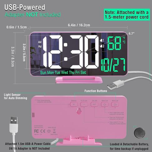 KOSUMOSU Digital Alarm Clock 6.7in Black Clock for Bedroom, Dual Alarm, Date, Seconds,Day of Week,12/24h,Dimming, Temp, Desk Clock, LED Clock for Living Room, Calendar Digital Clock Large Display in Saudi Arabia