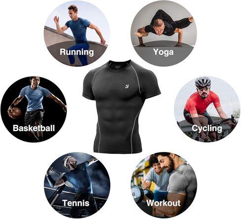 مجموعة من 3 قمصان رجالية مضغوطة بأكمام قصيرة من Roadbox، تي شيرت شبكي بطبقة أساسية تحت الإبط للتمرين في صالة الألعاب الرياضية in Kuwait