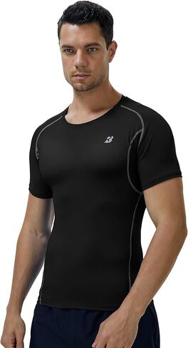 مجموعة من 3 قمصان رجالية مضغوطة بأكمام قصيرة من Roadbox، تي شيرت شبكي بطبقة أساسية تحت الإبط للتمرين في صالة الألعاب الرياضية in Kuwait