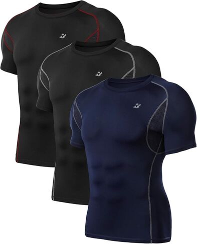 Roadbox 3 Pack Men's Compression Short Sleeve Shirts, Base Layer Underarm Mesh T-Shirt for Workout Gym Athletic in Saudi Arabia
