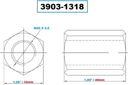 Vertex 3903-1318 M20 X 2.5 48mm Long Coupling Nut in Kuwait