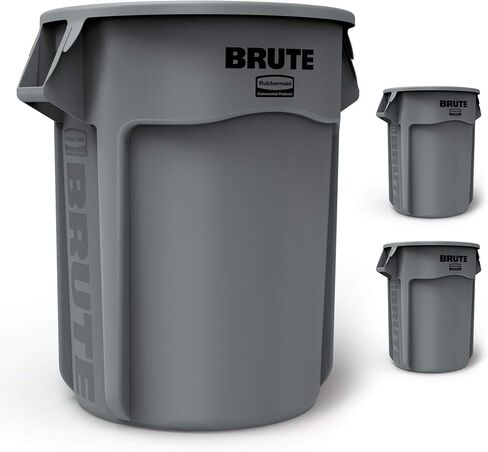 Rubbermaid Commercial Products BRUTE Heavy-Duty Round Trash/Garbage Can with Venting Channels, 55 Gallon, Gray, Trash Can/Waste Container for Home/Garage/Bathroom/Outdoor/Driveway (Pack of 1) in Saudi Arabia
