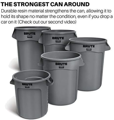 Rubbermaid Commercial Products BRUTE Heavy-Duty Round Trash/Garbage Can with Venting Channels, 55 Gallon, Gray, Trash Can/Waste Container for Home/Garage/Bathroom/Outdoor/Driveway (Pack of 1) in Saudi Arabia