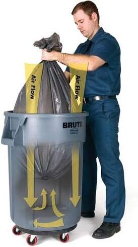 Rubbermaid Commercial Products BRUTE Heavy-Duty Round Trash/Garbage Can with Venting Channels, 55 Gallon, Gray, Trash Can/Waste Container for Home/Garage/Bathroom/Outdoor/Driveway (Pack of 1) in Saudi Arabia