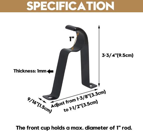 AddGrace 9 Pieces Single Curtain Rod Brackets for 1 inch Rod Metal Curtain Rod Holder (Black) in Saudi Arabia