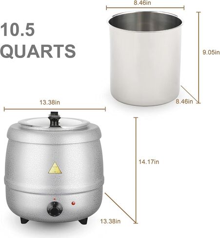 Valgus Commercial Grade 10.5QT Soup Kettle Warmer with Stainless Steel Hinged Lid, Detachable Pot,Temperature Control Knob for Big Family Gathering and Restaurant in Saudi Arabia