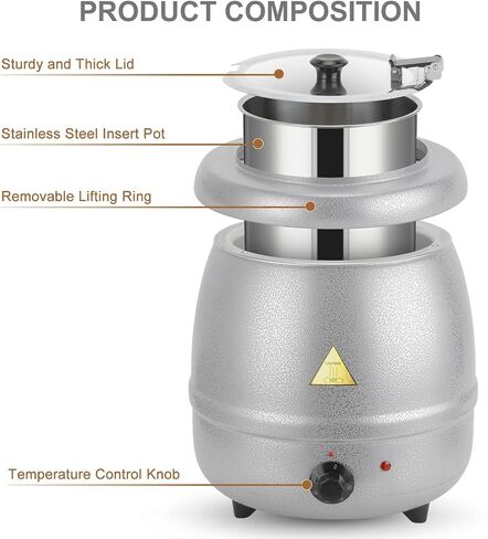Valgus Commercial Grade 10.5QT Soup Kettle Warmer with Stainless Steel Hinged Lid, Detachable Pot,Temperature Control Knob for Big Family Gathering and Restaurant in Saudi Arabia