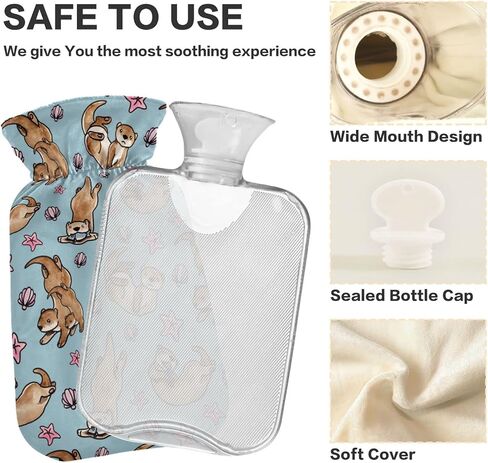 Naanle Watercolor Octopus Hot Water Bottle with Cover Transparent Warm Water Bottle 1L Hot Water Bag for Bed Hand Feet Warmer Pain Relief Hot and Cold Therapy in Kuwait