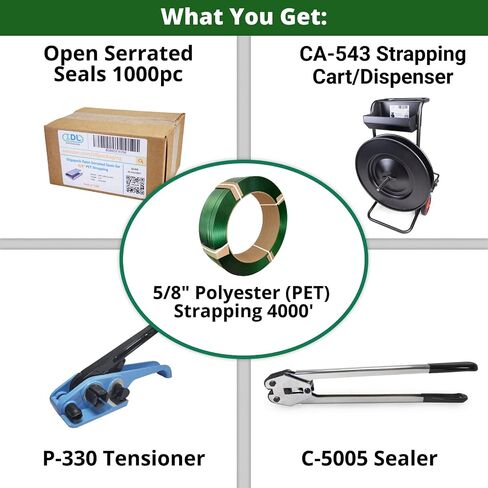 IDL Packaging - PET-B-58-D 5/8" Polyester Strapping Kit, Standard with Dispenser - All You Need to Strap a Pallet in Saudi Arabia