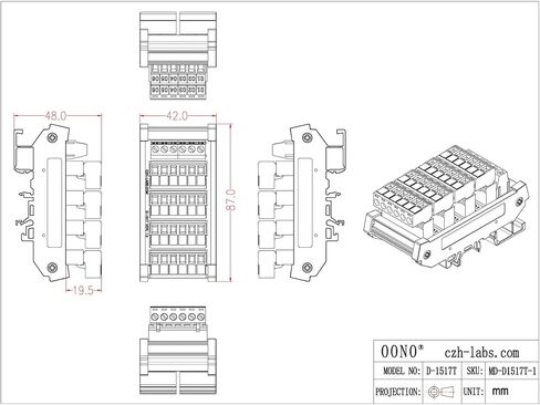 Slim DIN Rail Mount 10A/300V Pluggable Screw Terminal Block Distribution Module (5x6 Position) in Kuwait