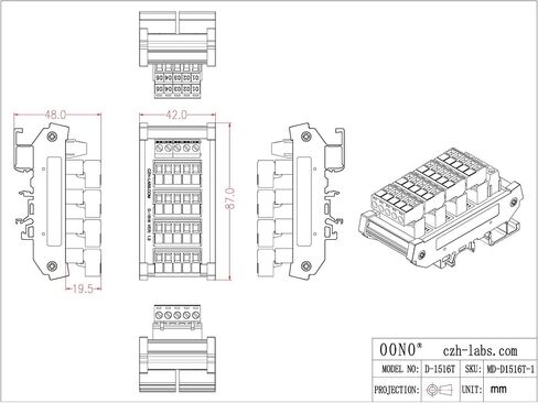 Slim DIN Rail Mount 10A/300V Pluggable Screw Terminal Block Distribution Module (5x6 Position) in Kuwait