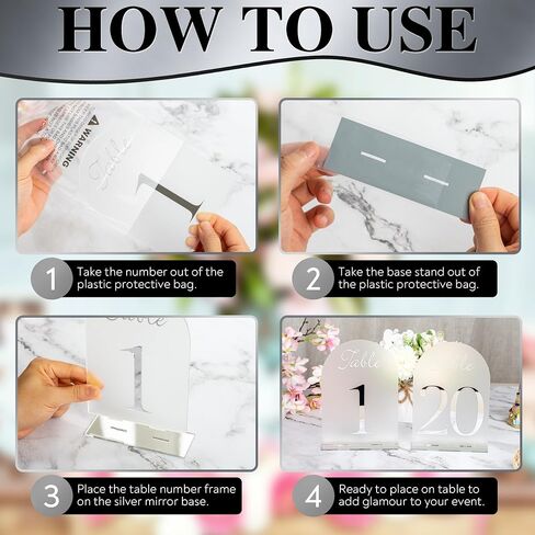 أرقام طاولة أكريليك مقوسة من RoyalDecor's 1-20 مع رقم مرآة فضية وحوامل - إكسسوارات مثالية لتزيين طاولات الزفاف - قطع مركزية صغيرة لطاولات الاستقبال - 5x7 بوصة in Saudi Arabia