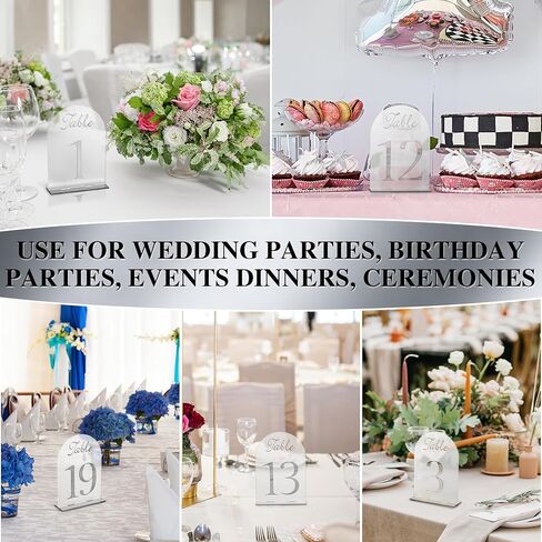 أرقام طاولة أكريليك مقوسة من RoyalDecor's 1-20 مع رقم مرآة فضية وحوامل - إكسسوارات مثالية لتزيين طاولات الزفاف - قطع مركزية صغيرة لطاولات الاستقبال - 5x7 بوصة in Saudi Arabia