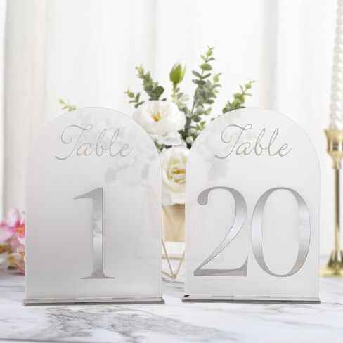أرقام طاولة أكريليك مقوسة من RoyalDecor's 1-20 مع رقم مرآة فضية وحوامل - إكسسوارات مثالية لتزيين طاولات الزفاف - قطع مركزية صغيرة لطاولات الاستقبال - 5x7 بوصة in Saudi Arabia