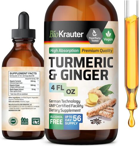 Turmeric and Ginger Supplement Tincture - Turmeric Curcumin Immune Support Drops - Organic Turmeric Supplement with Black Pepper - High Potency Vegan Formula - 4 Fl.Oz. in Saudi Arabia