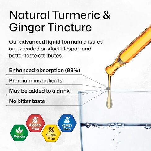 Turmeric and Ginger Supplement Tincture - Turmeric Curcumin Immune Support Drops - Organic Turmeric Supplement with Black Pepper - High Potency Vegan Formula - 4 Fl.Oz. in Saudi Arabia