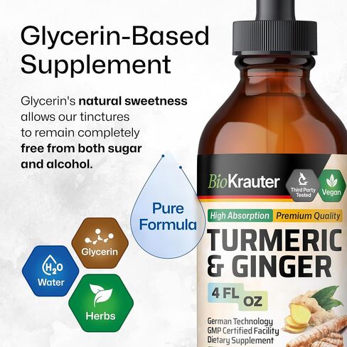 Turmeric and Ginger Supplement Tincture - Turmeric Curcumin Immune Support Drops - Organic Turmeric Supplement with Black Pepper - High Potency Vegan Formula - 4 Fl.Oz. in Saudi Arabia