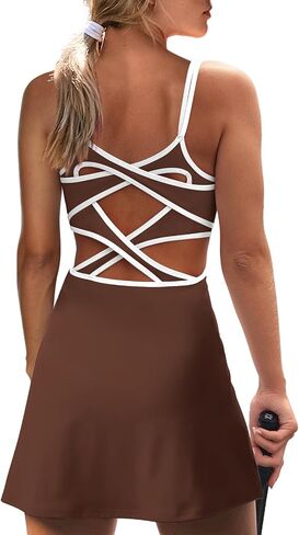 SENSERISE Womens Tennis Dress Built in Shorts & Bra Workout Skort Dress Athletic Golf Criss Cross Back Dress in Saudi Arabia