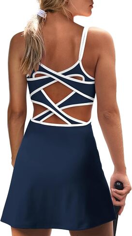 SENSERISE Womens Tennis Dress Built in Shorts & Bra Workout Skort Dress Athletic Golf Criss Cross Back Dress in Saudi Arabia