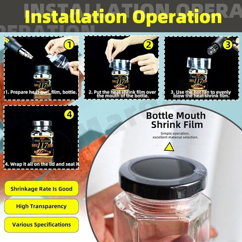 480Pcs 6 Large Sizes PVC Heat Shrink Wrap Bands, Clear Heat Shrink Wrap Film Bottle Shrink Bands Perforated Shrink Seal Bands for Essential Oil Bottle Jars in Saudi Arabia