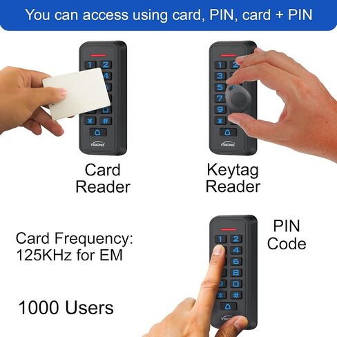 Visionis VIS-3008 Access Control Black Outdoor IP68 Weatherproof Keypad And Card Reader Standalone With Mini Controller + Wiegand 26, No Software, Delay And On/Off Toggle Mode, EM Cards, 1000 Users in Saudi Arabia