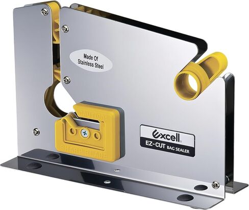 سدادة الأكياس من Excell ET-606STK EZ-Cut، هيكل من الفولاذ المقاوم للصدأ؛ أداة تشذيب مدمجة، قطر أساسي 3 بوصة، عرض شريط 1/2 بوصة، مثبت الشريط، ثقوب مثقوبة مسبقًا على القاعدة للتركيب، فضي in Kuwait
