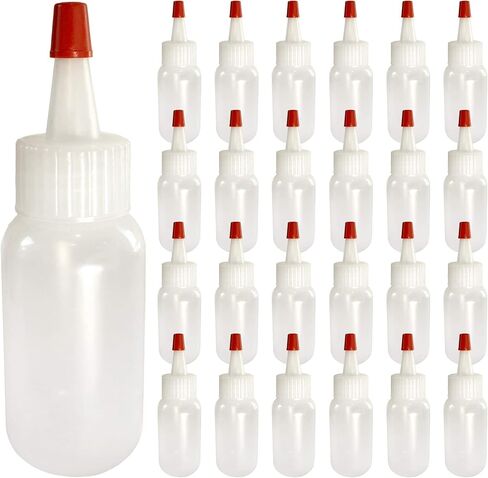 Yorker Squeeze Bottles (1oz, 25 Pack) Boston Round with Red Tip Caps - LDPE Plastic - Made in USA in Saudi Arabia