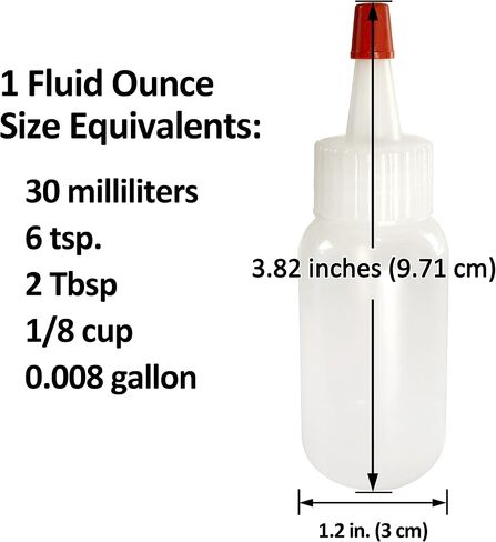 Yorker Squeeze Bottles (1oz, 25 Pack) Boston Round with Red Tip Caps - LDPE Plastic - Made in USA in Saudi Arabia